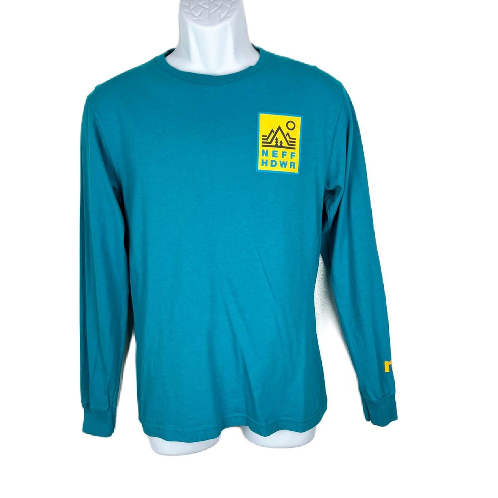 Neff Shirt Men Small Green Long Sleeve Graphic Print Neff Headwear Pullover Tee